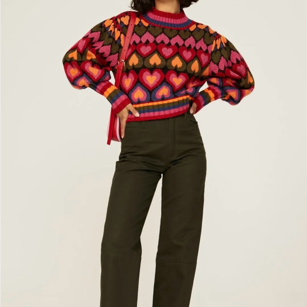 Farm Rio Heart-Pattern Crewneck Sweater in Multicolor - Picture 3 of 6